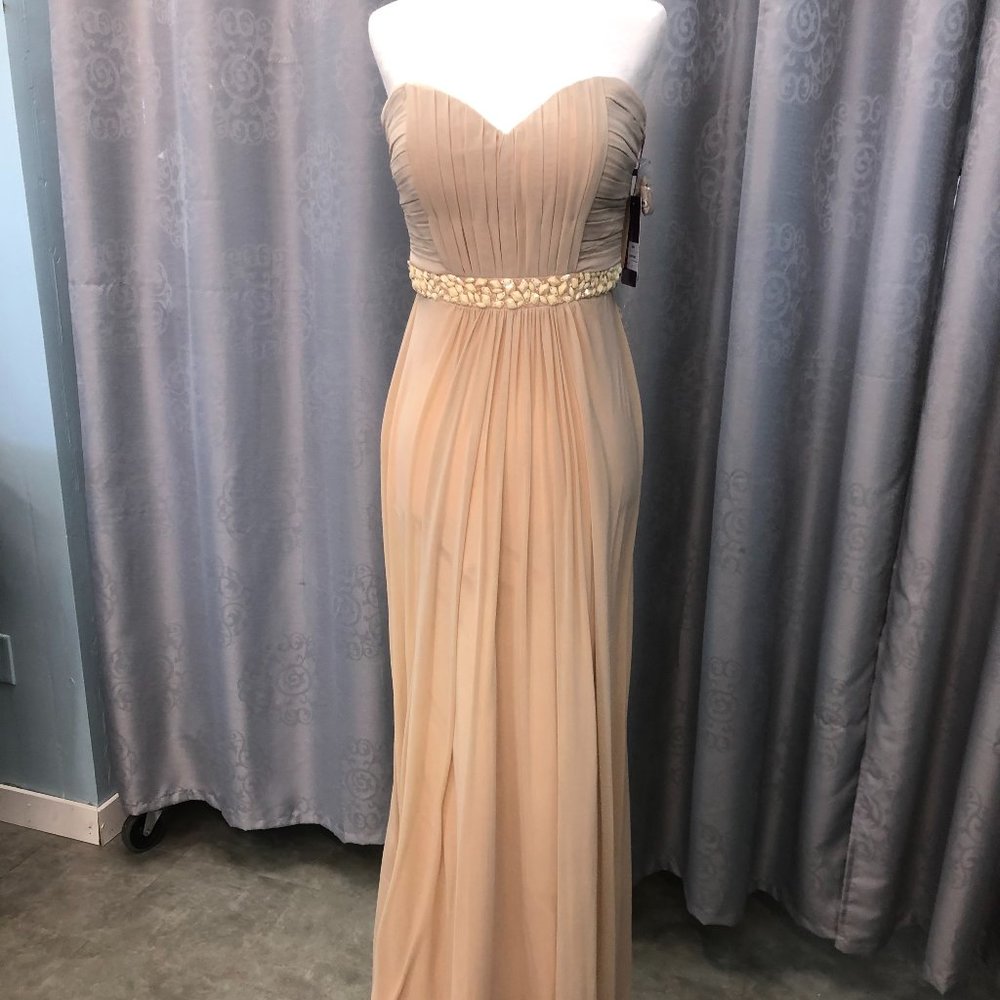 New Champagne Light Gold Chiffon Belted Long Dress, Bridesmaid Formal FlowyBeaut